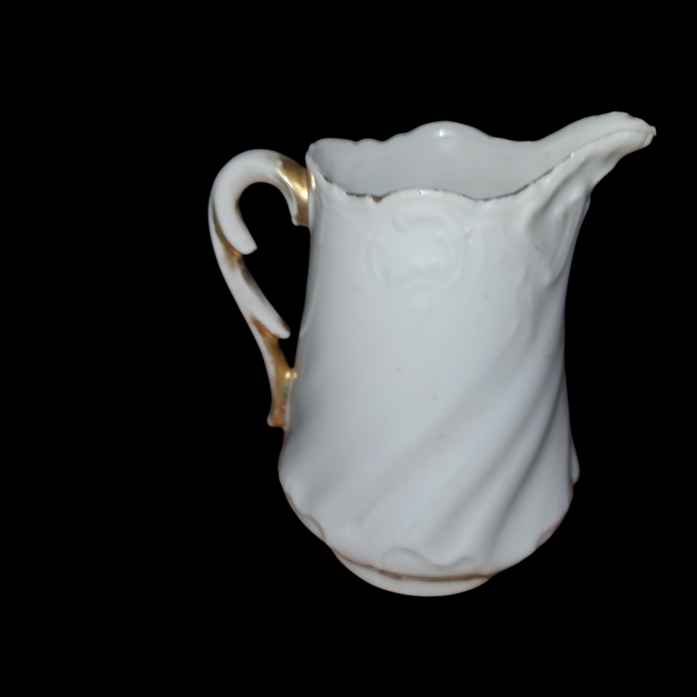 Antique White and Gold Porcelain Cream. Pitcher Over 50 Years Old
